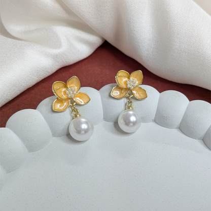 Stylish Vibrant Enamel Petals Pearl Drop Earrings For Girls & Women