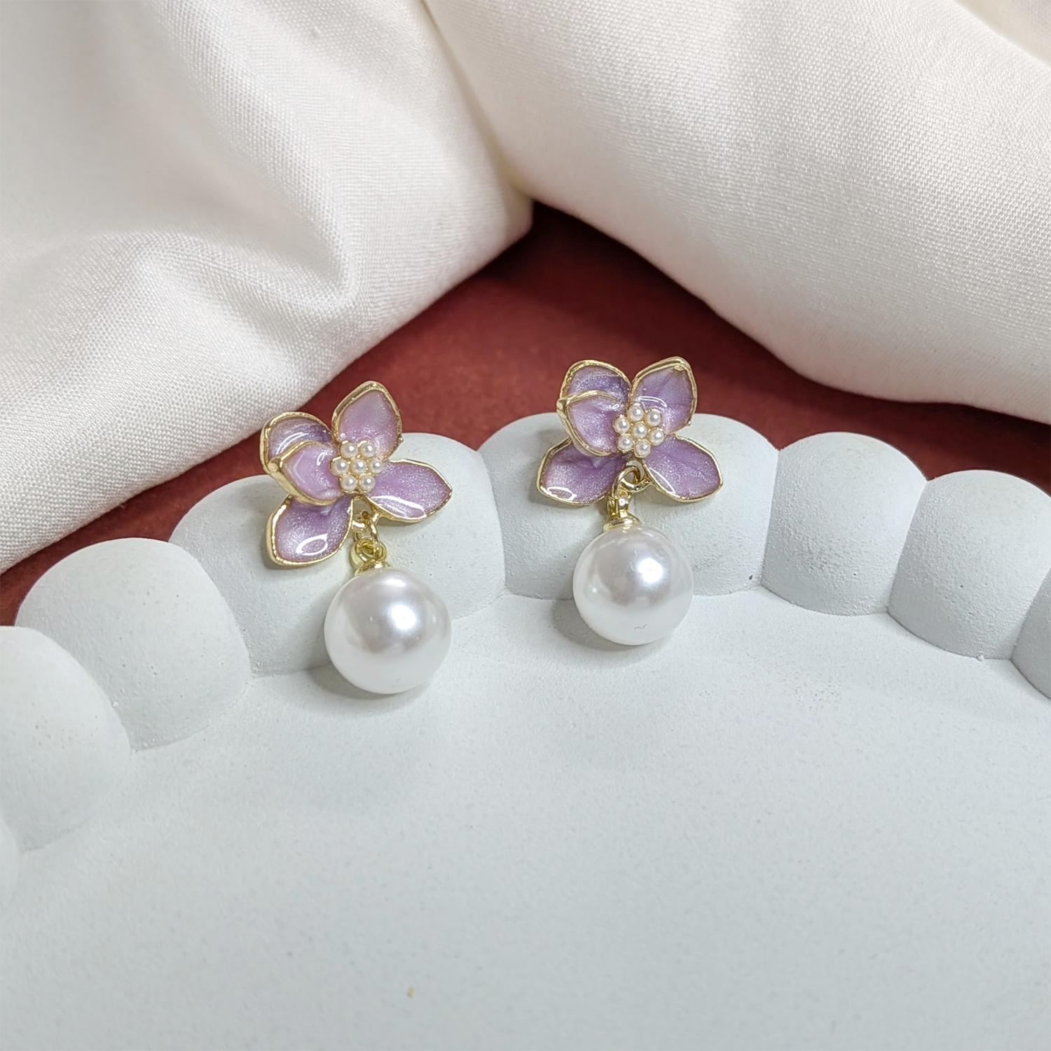 Stylish Vibrant Enamel Petals Pearl Drop Earrings For Girls & Women