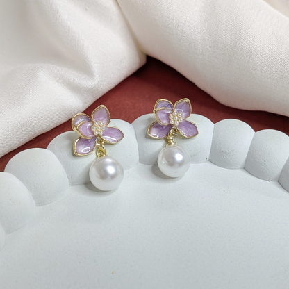 Stylish Vibrant Enamel Petals Pearl Drop Earrings For Girls & Women