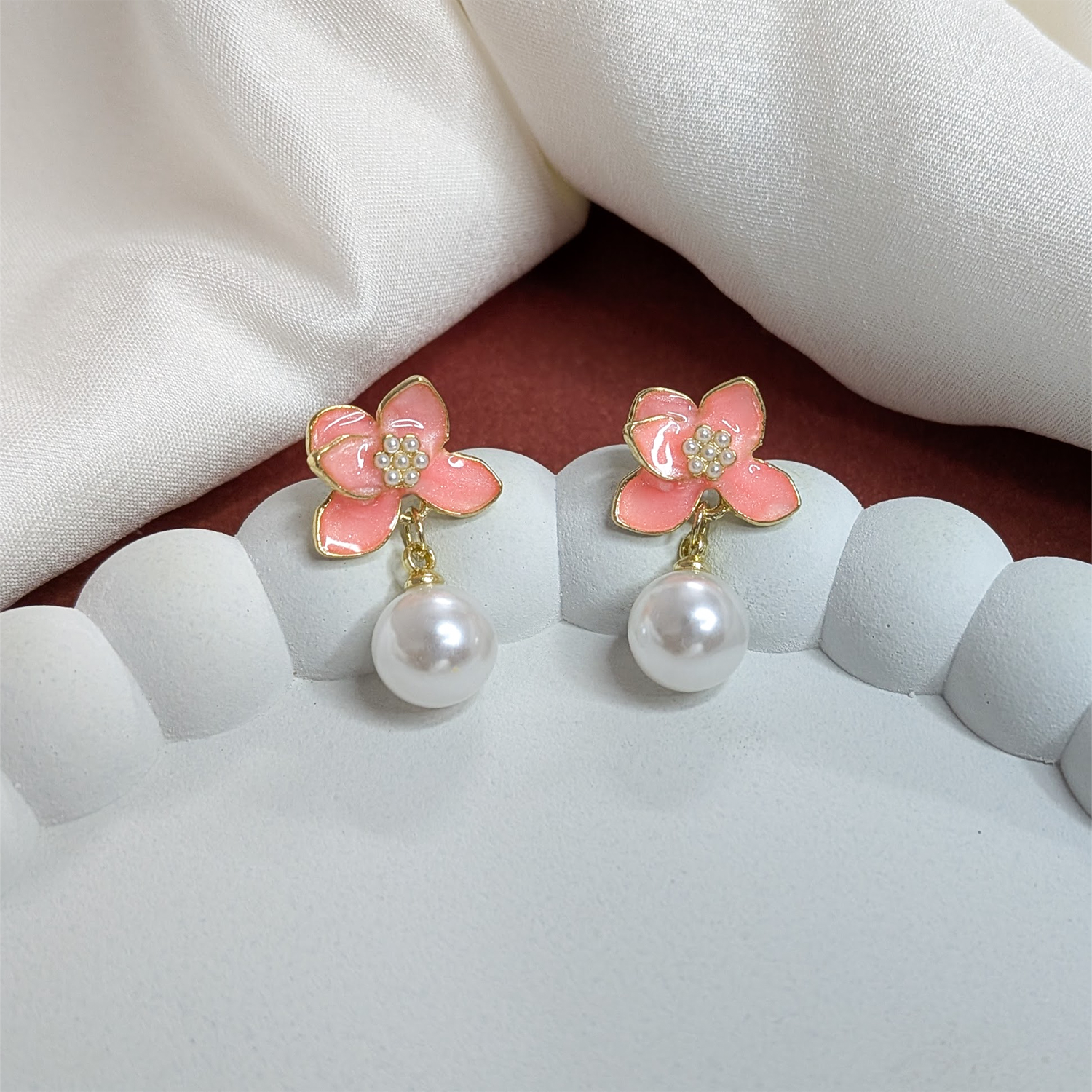 Stylish Vibrant Enamel Petals Pearl Drop Earrings For Girls & Women