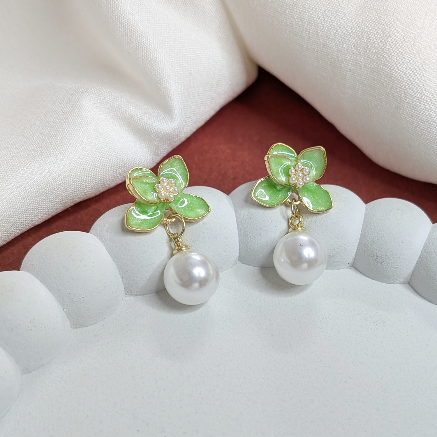 Stylish Vibrant Enamel Petals Pearl Drop Earrings For Girls & Women