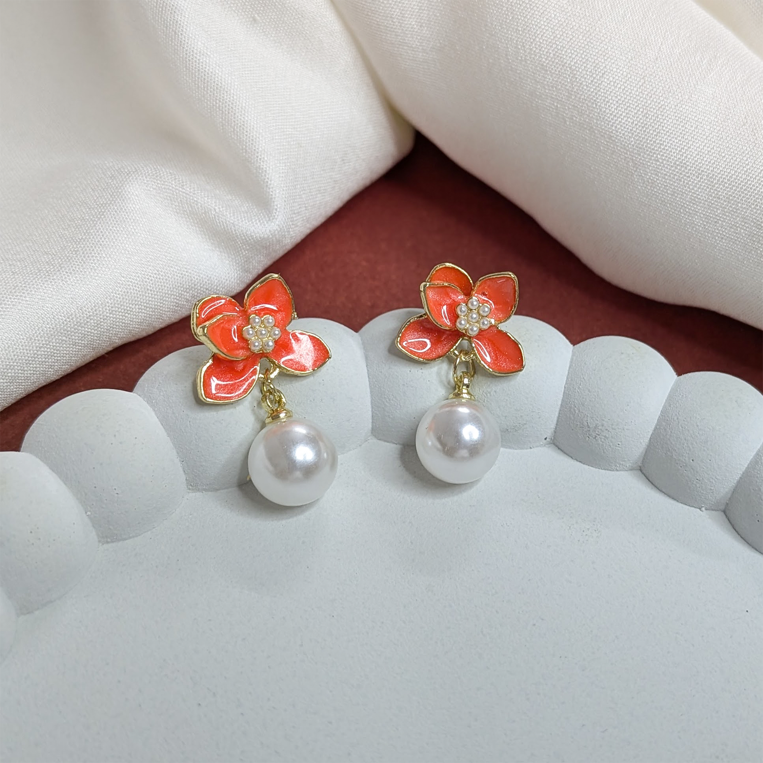 Stylish Vibrant Enamel Petals Pearl Drop Earrings For Girls & Women
