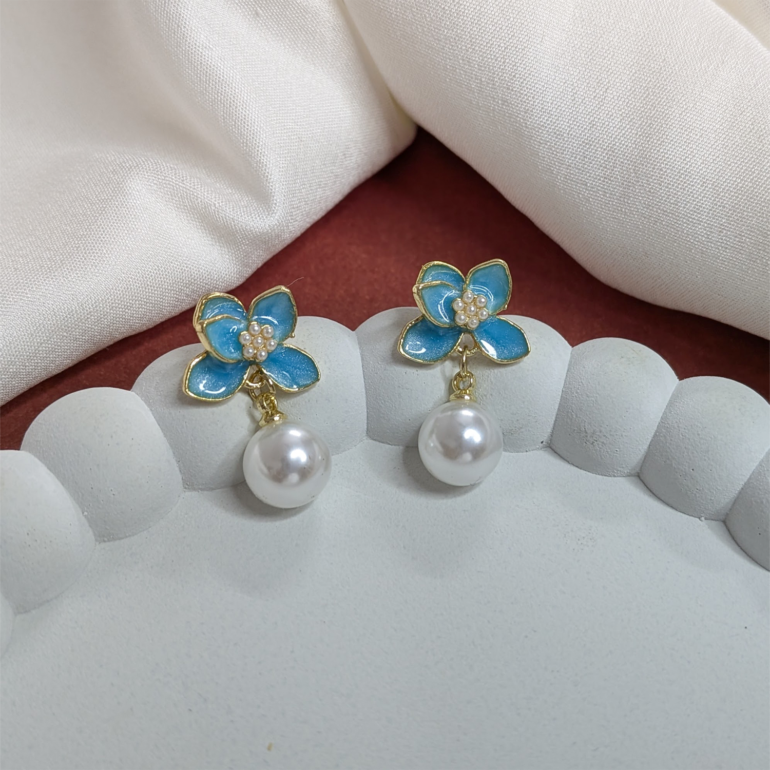 Stylish Vibrant Enamel Petals Pearl Drop Earrings For Girls & Women