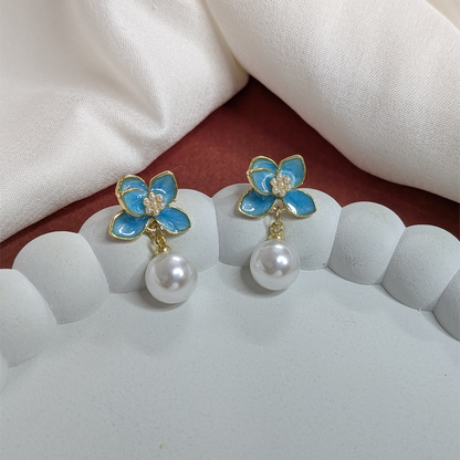 Stylish Vibrant Enamel Petals Pearl Drop Earrings For Girls & Women