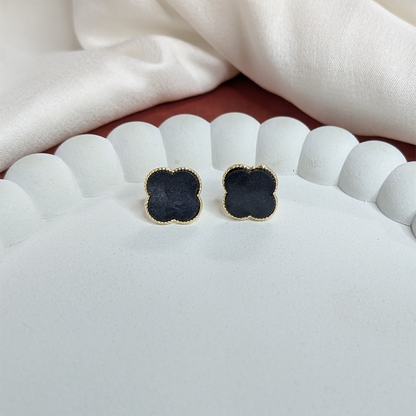 Four Leaf Floral Stud Bezel Earrings For Girls & Women