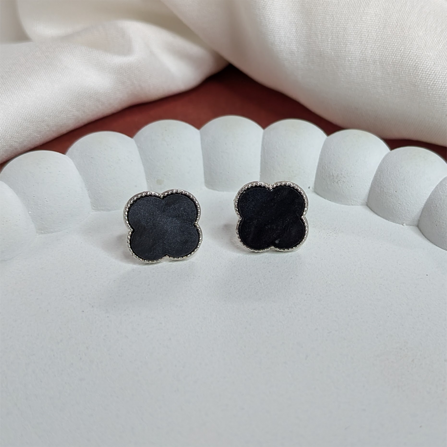 Four Leaf Floral Stud Bezel Earrings For Girls & Women