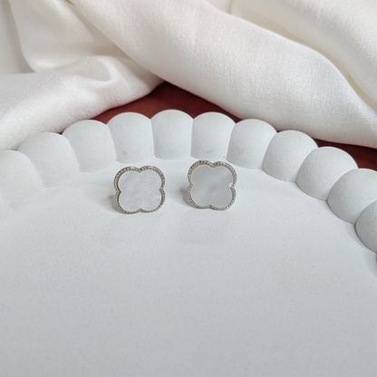 Four Leaf Floral Stud Bezel Earrings For Girls & Women
