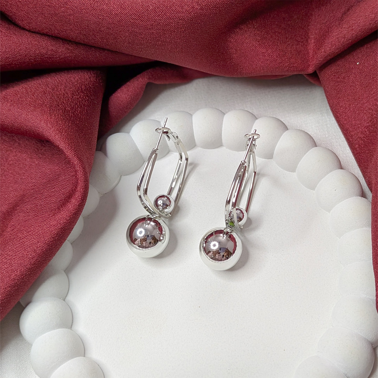Dual Ball Square Hoop Earrings for Women & Girls