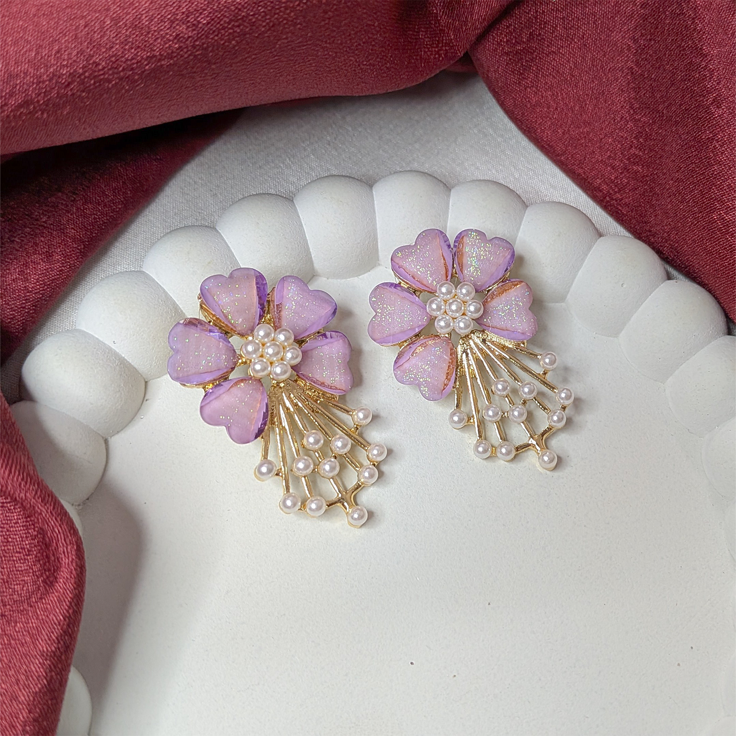 Daisy Flower Pearl Drop Earrings for Girls & Women