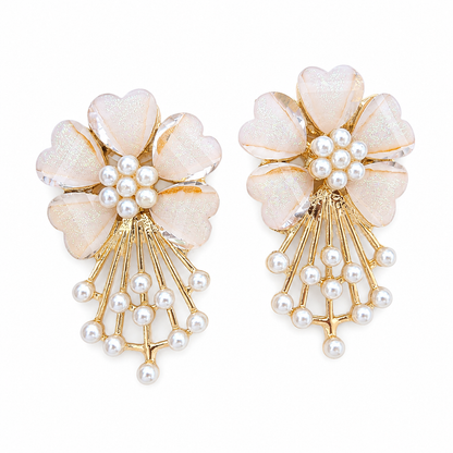 Daisy Flower Pearl Drop Earrings for Girls & Women