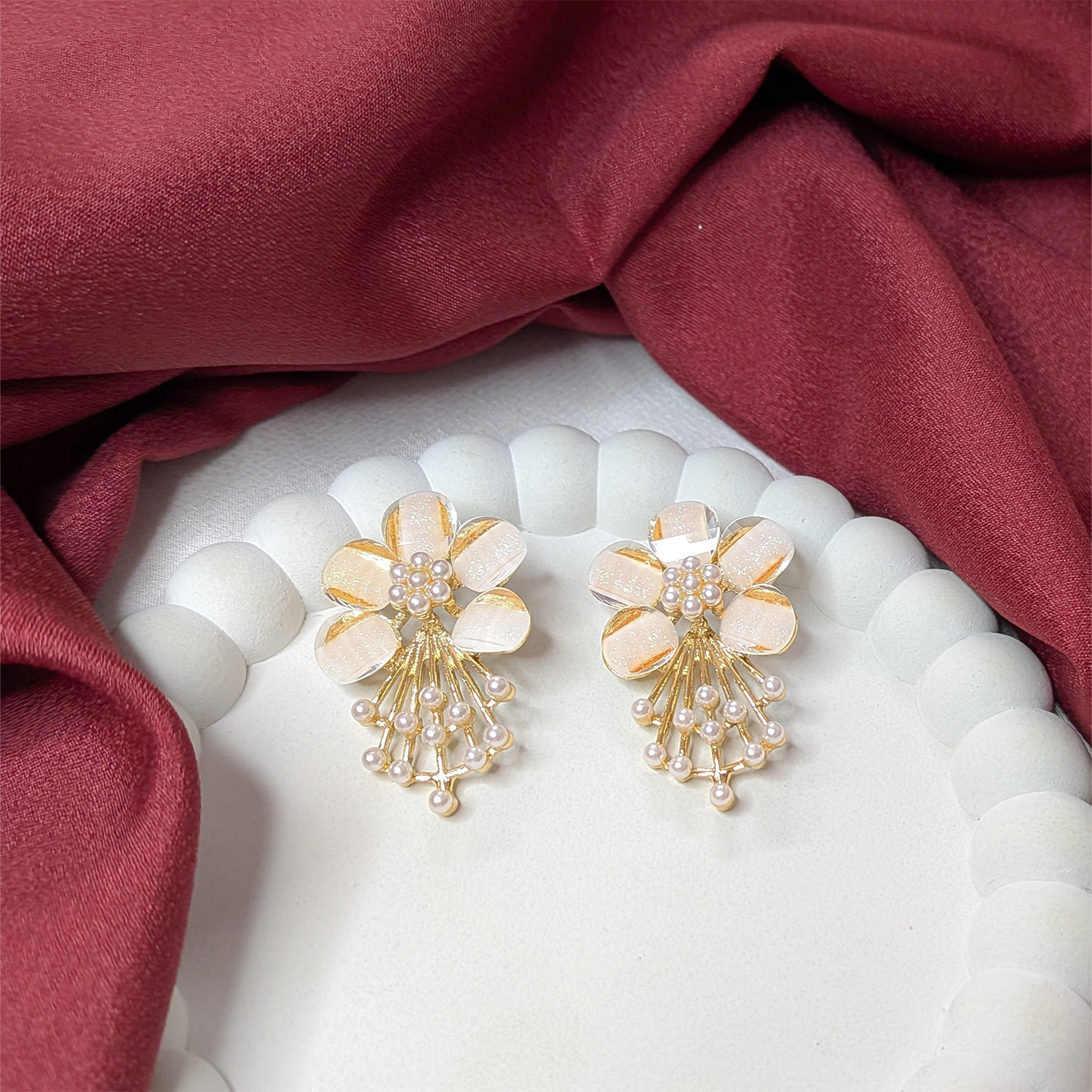 Flower Pearl Drop Earrings for Girls & Women