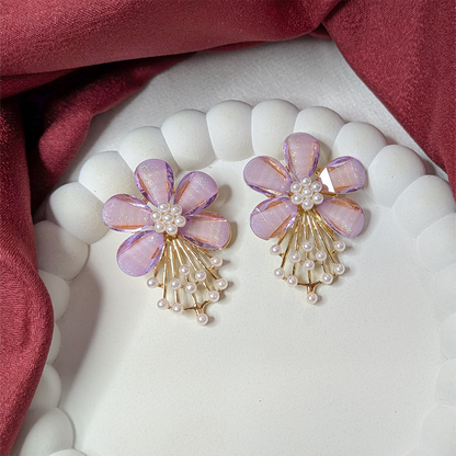 Flower Pearl Drop Earrings for Girls & Women