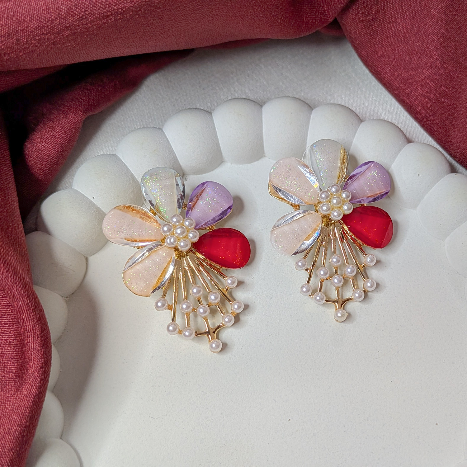 Flower Pearl Drop Earrings for Girls & Women