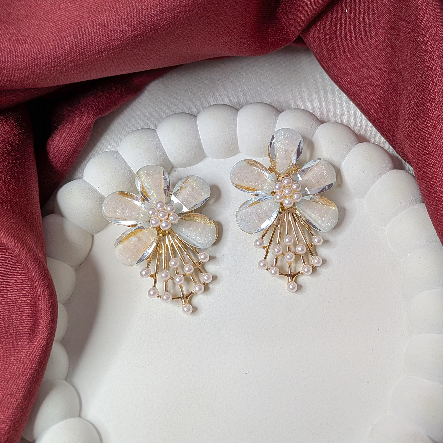 Flower Pearl Drop Earrings for Girls & Women