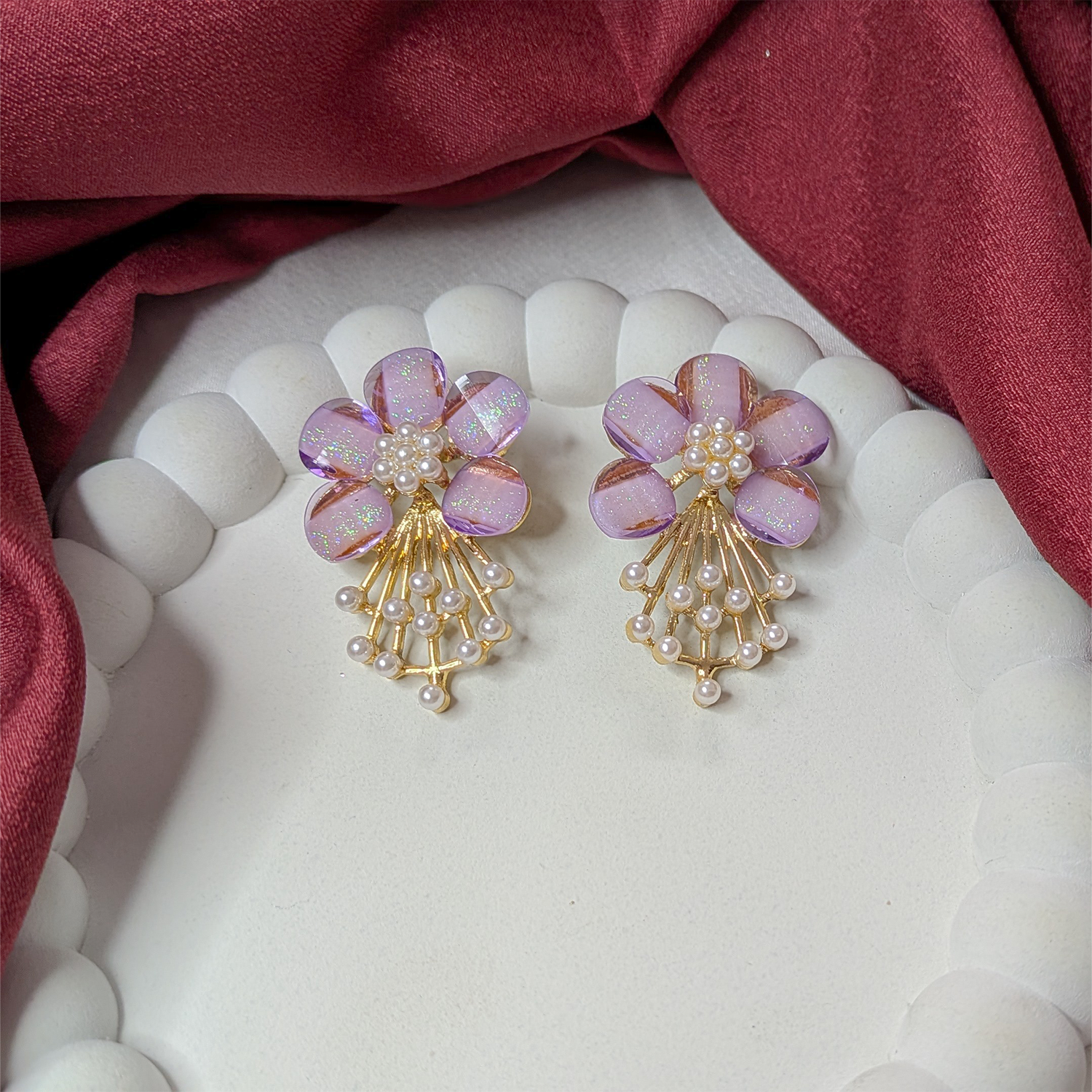 5 PetalFlower Pearl Drop Earrings for Girls & Women