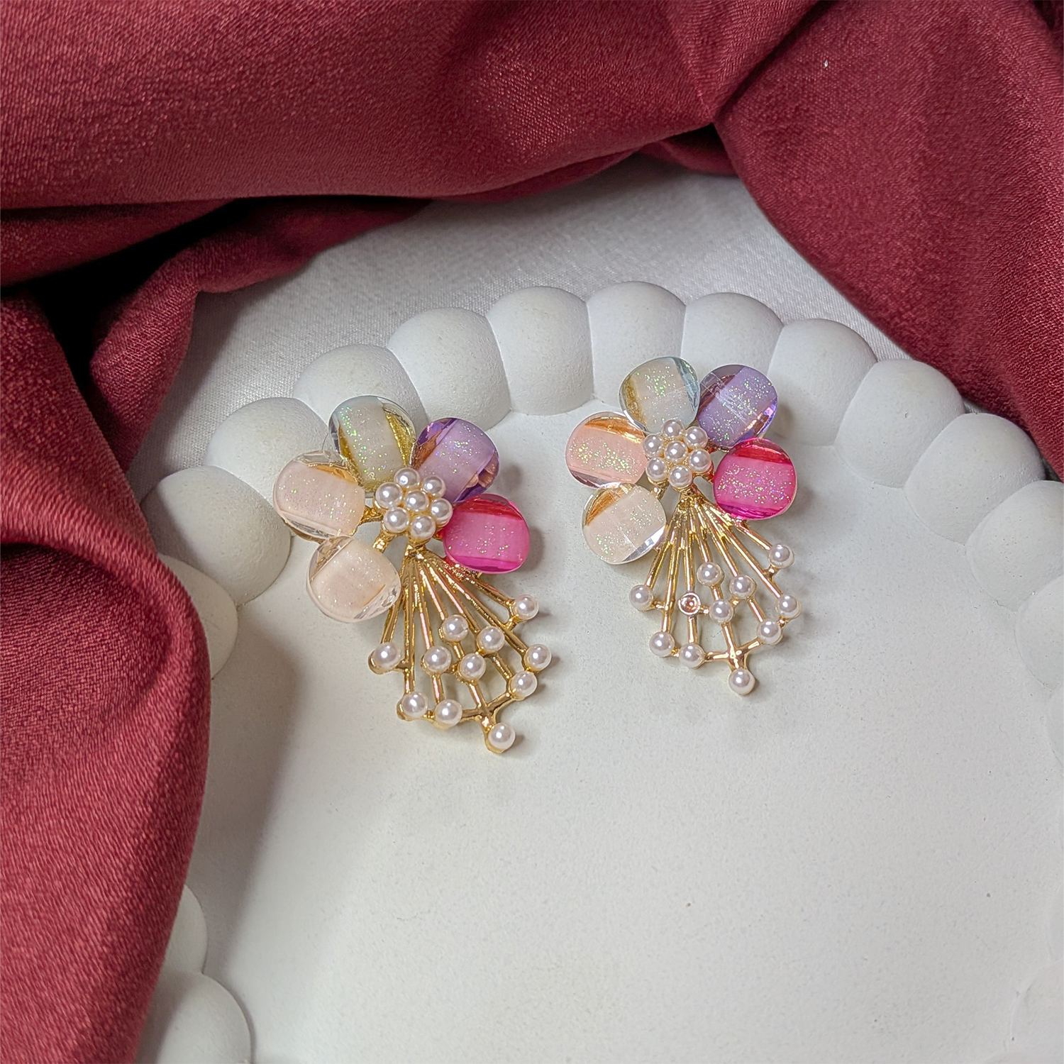5 PetalFlower Pearl Drop Earrings for Girls & Women