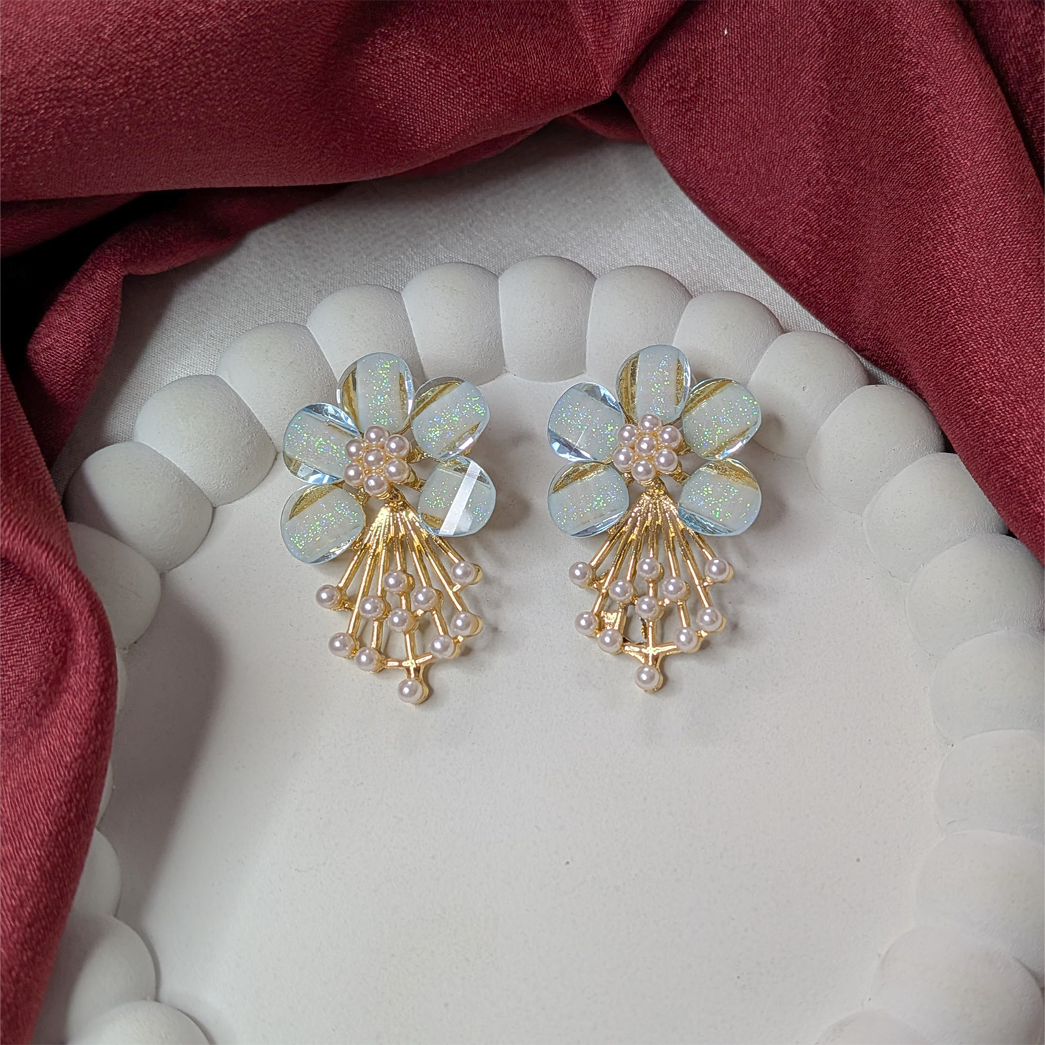 5 PetalFlower Pearl Drop Earrings for Girls & Women