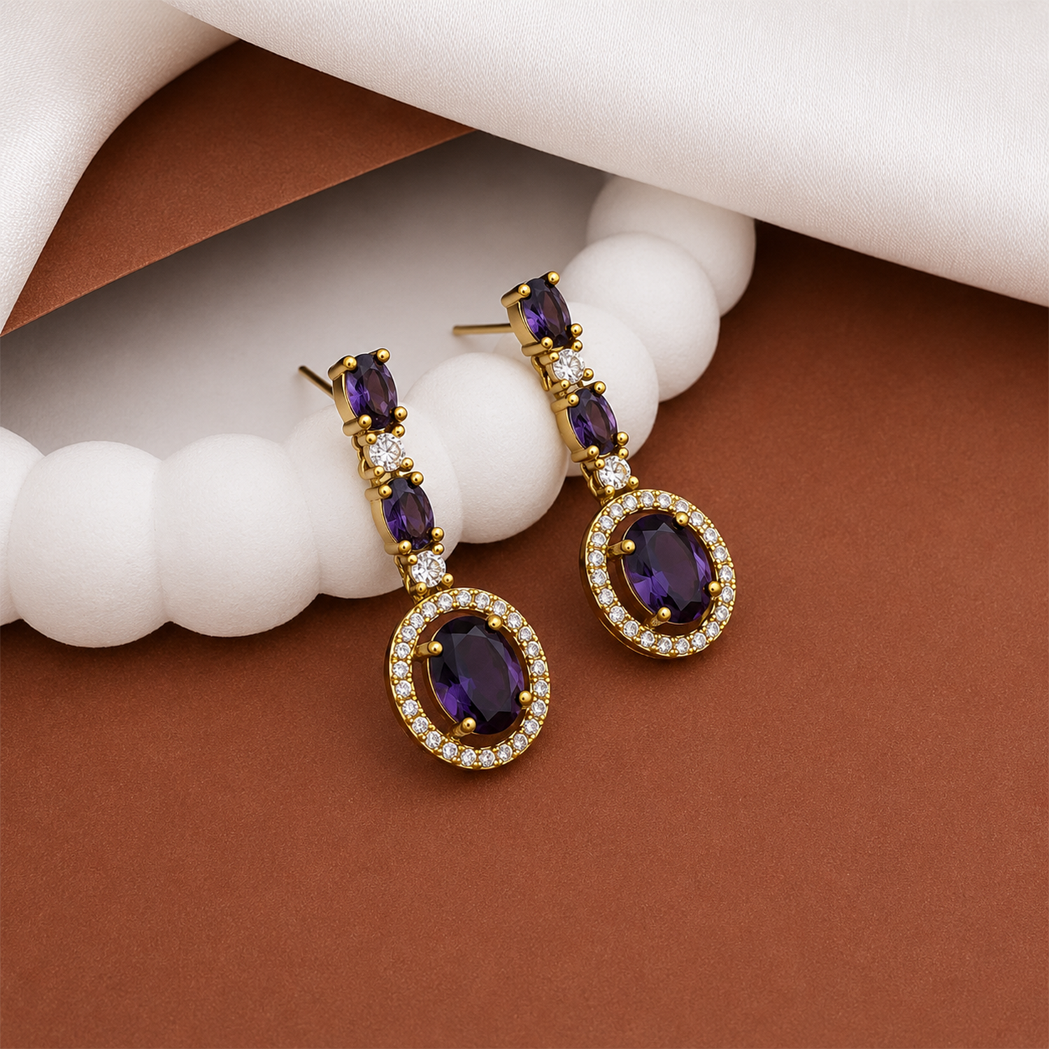 Sway CZ Stone Halo Drop Earrings for Girls & Women's