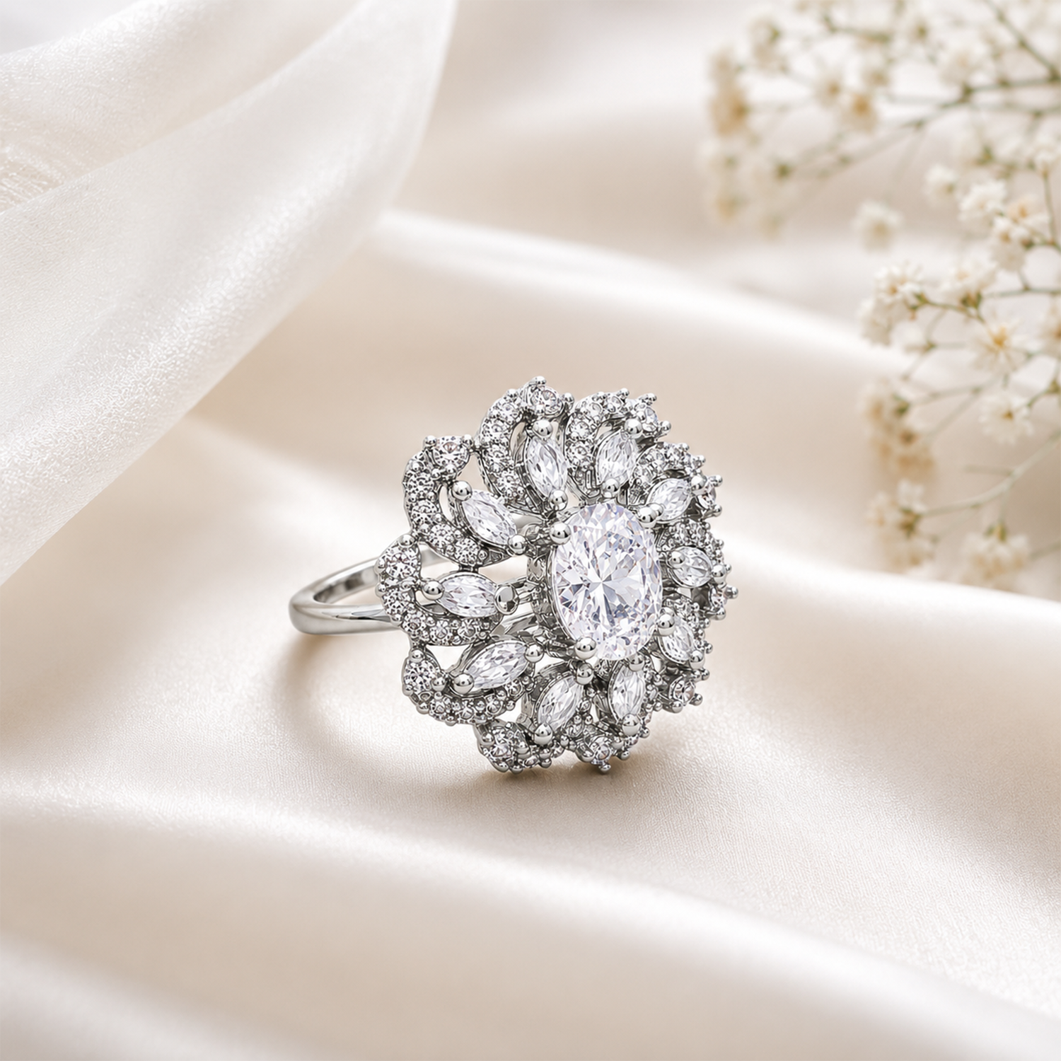 Dazzling Cluster Marquise Floral Ring for Girls & Women's