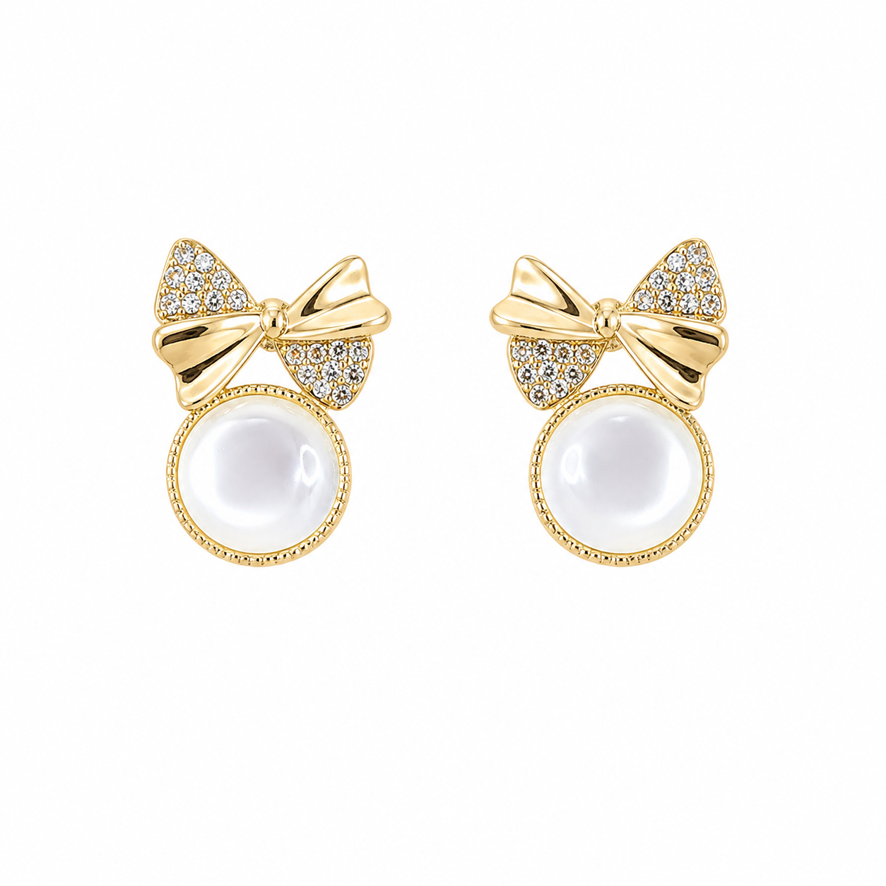 Bow Design Faux Pearl Drop Korean Earrings for Women & Girls