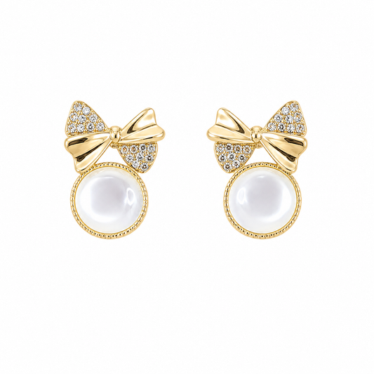 Bow Design Faux Pearl Drop Korean Earrings for Women & Girls