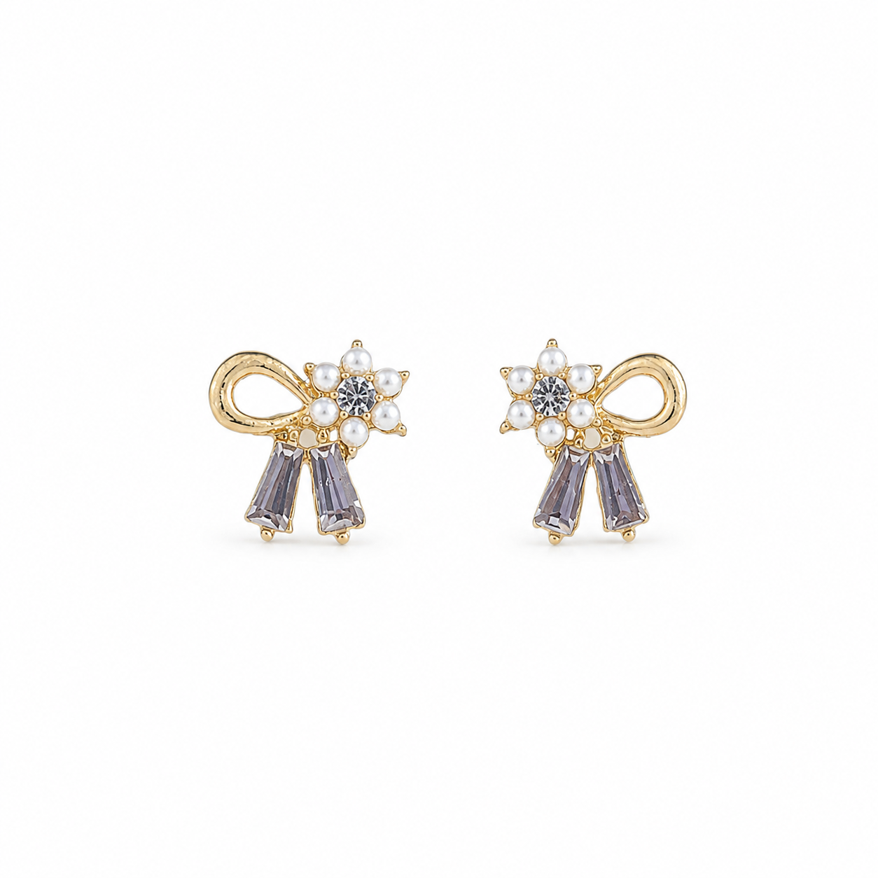Pearl Bow Stud Korean Earrings for Women & Girls