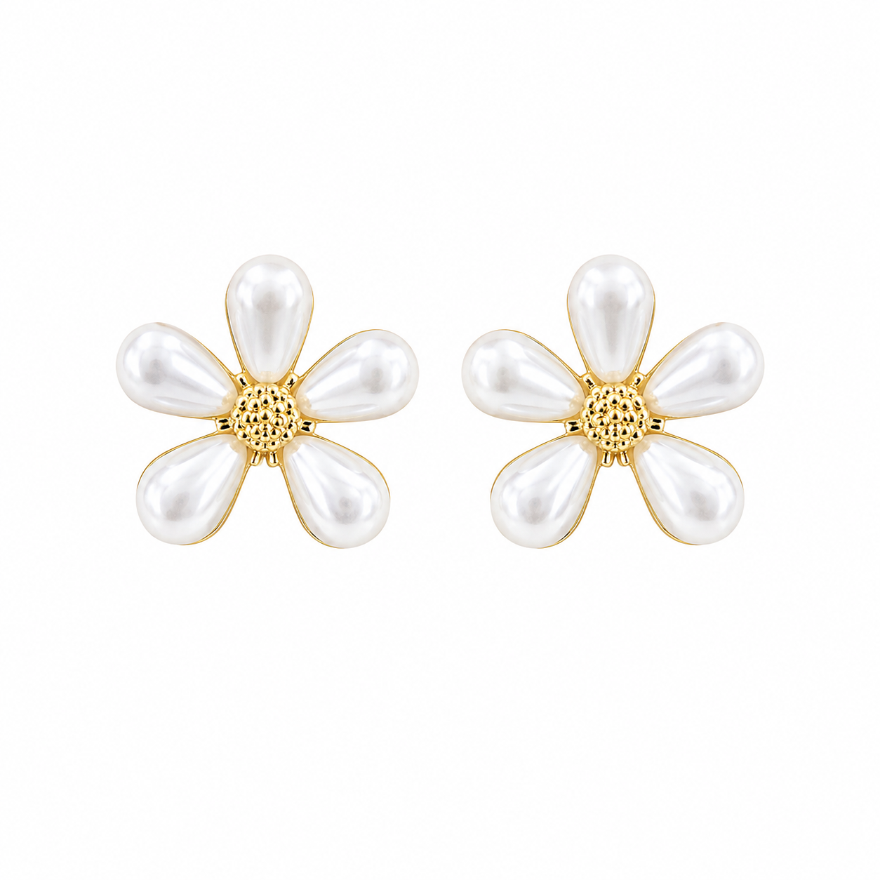 Faux Pearl Flower Stud Korean Earrings for Women & Girls