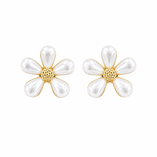 Faux Pearl Flower Stud Korean Earrings for Women & Girls