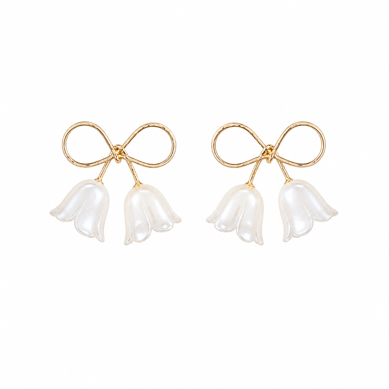 Gold Tone Bow Floral Drop Korean Earrings for Women & Girls