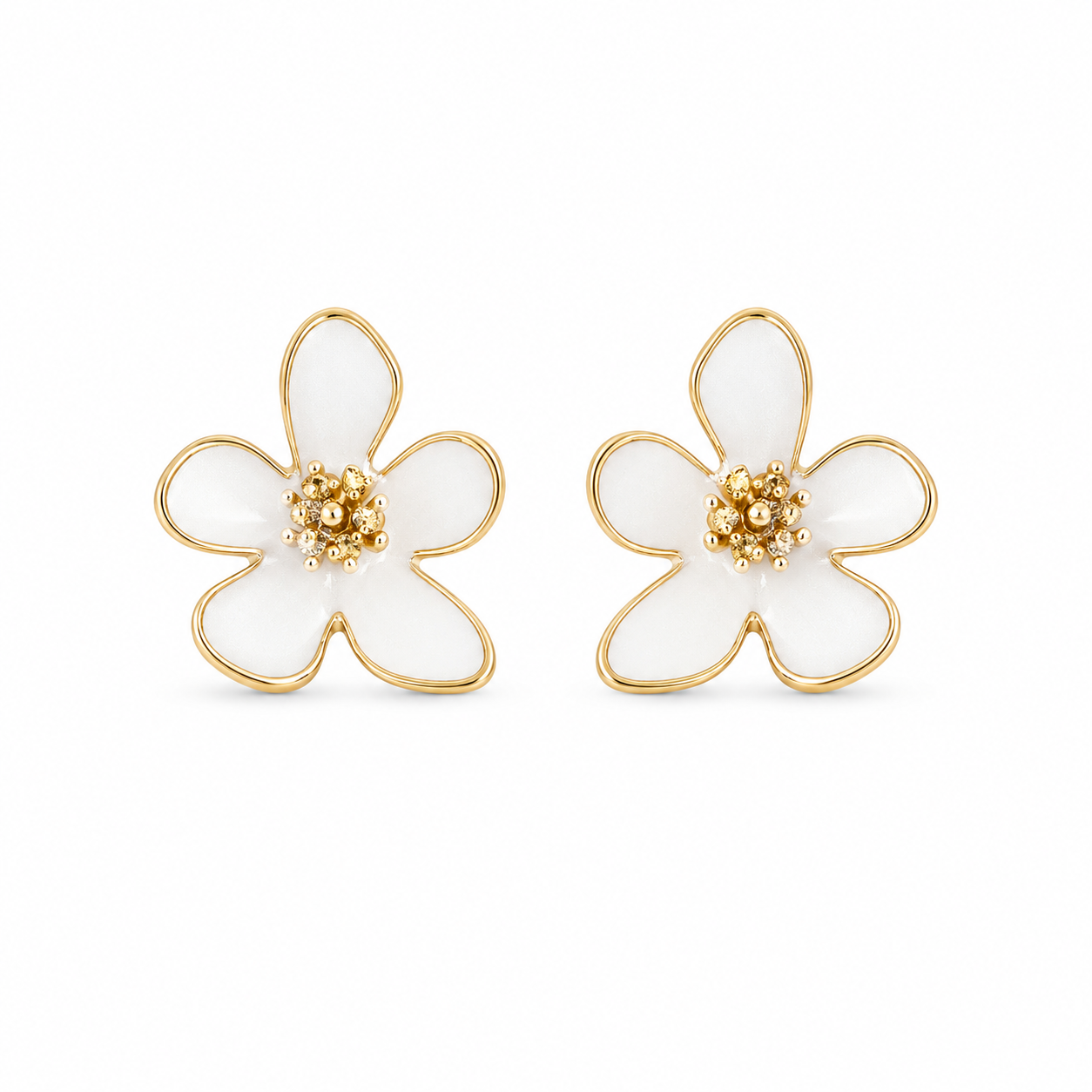White Flower Stud Korean Earrings for Women & Girls