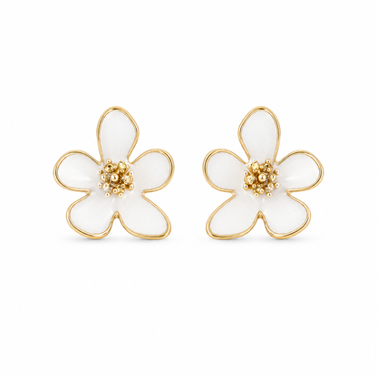 White Flower Stud Korean Earrings for Women & Girls