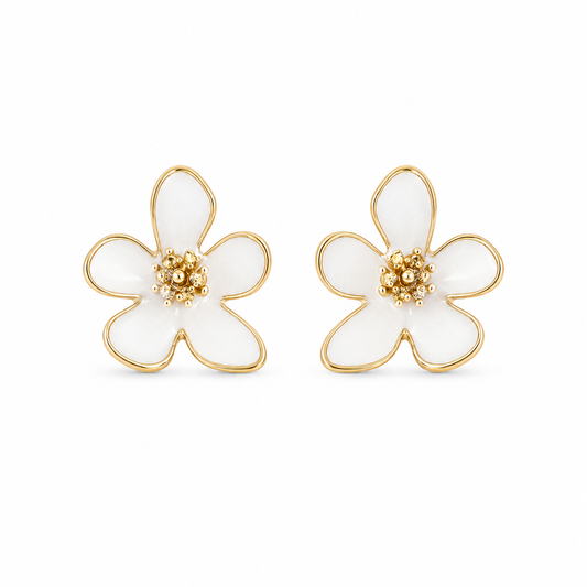 White Flower Stud Korean Earrings for Women & Girls