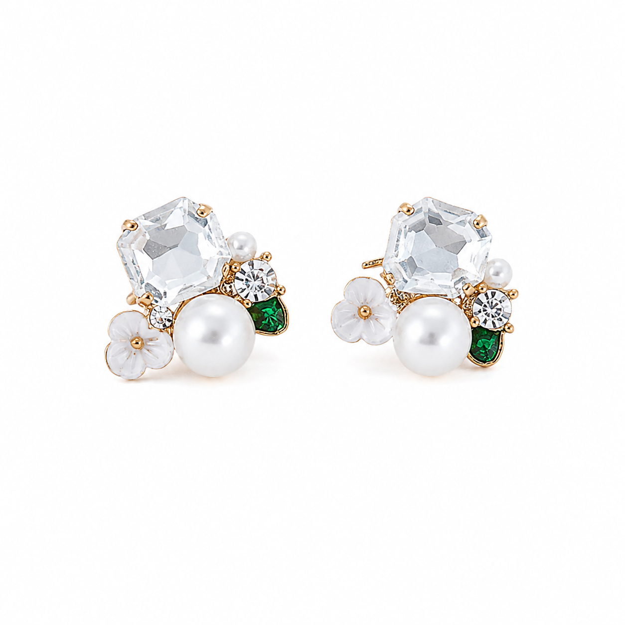 Elegant Faux Pearl Crystal Drop Korean Earrings for Women & Girls
