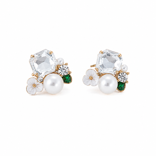 Elegant Faux Pearl Crystal Drop Korean Earrings for Women & Girls