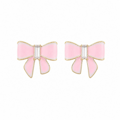 Pink Bow Stud Korean Earrings for Girls & Women