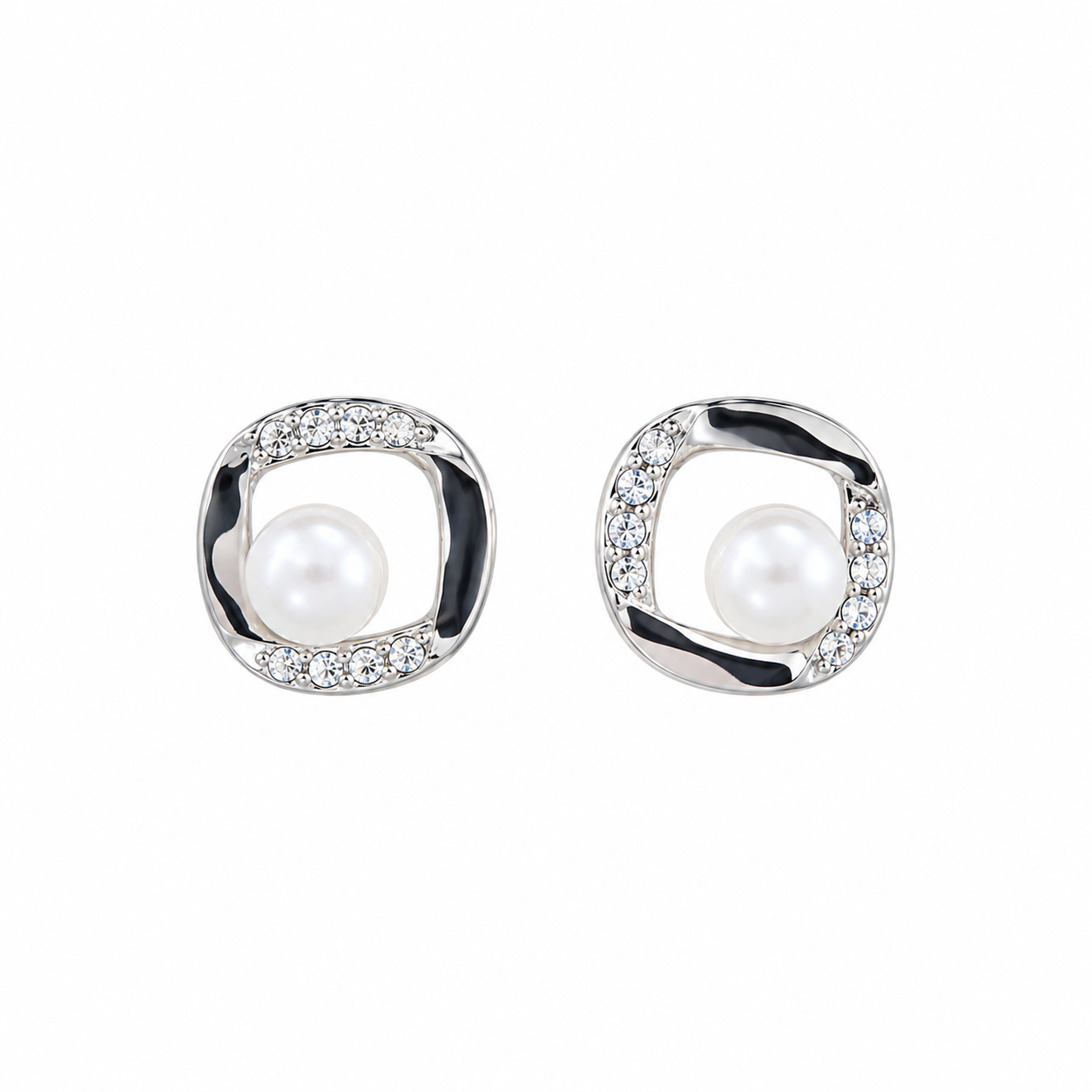 Silver Tone Faux Pearl Stud Korean Earrings for Women & Girls