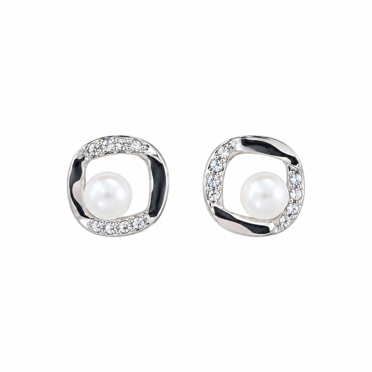 Silver Tone Faux Pearl Stud Korean Earrings for Women & Girls