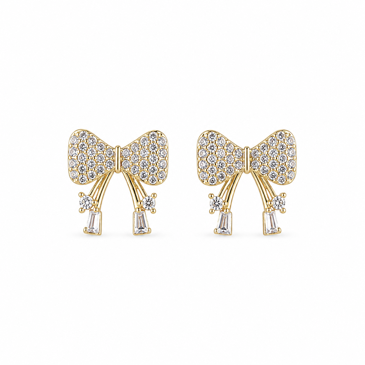 CZ Crystal Bow Stud Korean Earrings for Women & Girls