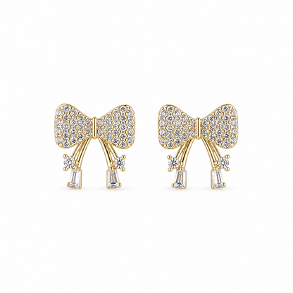 CZ Crystal Bow Stud Korean Earrings for Women & Girls