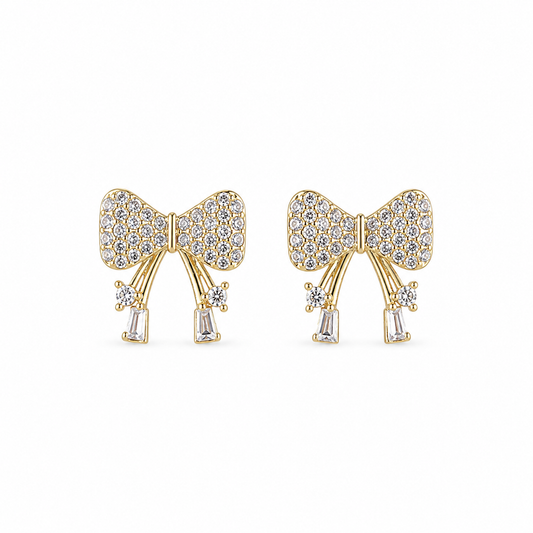 CZ Crystal Bow Stud Korean Earrings for Women & Girls