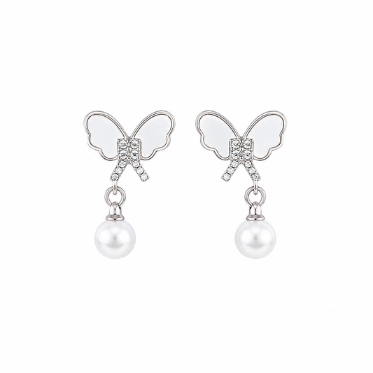Butterfly Pearl Drop Korean Earrings for Women