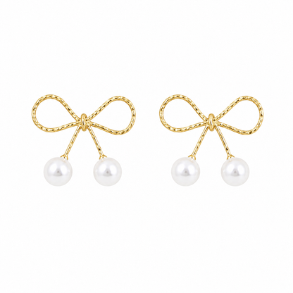 Bow Pearl Drop Korean Earrings for Women