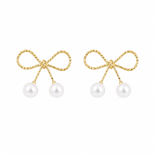 Bow Pearl Drop Korean Earrings for Women