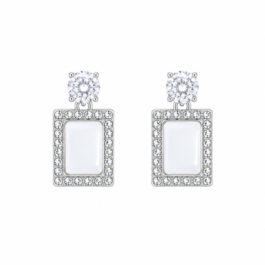 Elegant Rectangle Crystal Drop Korean Earrings for Women