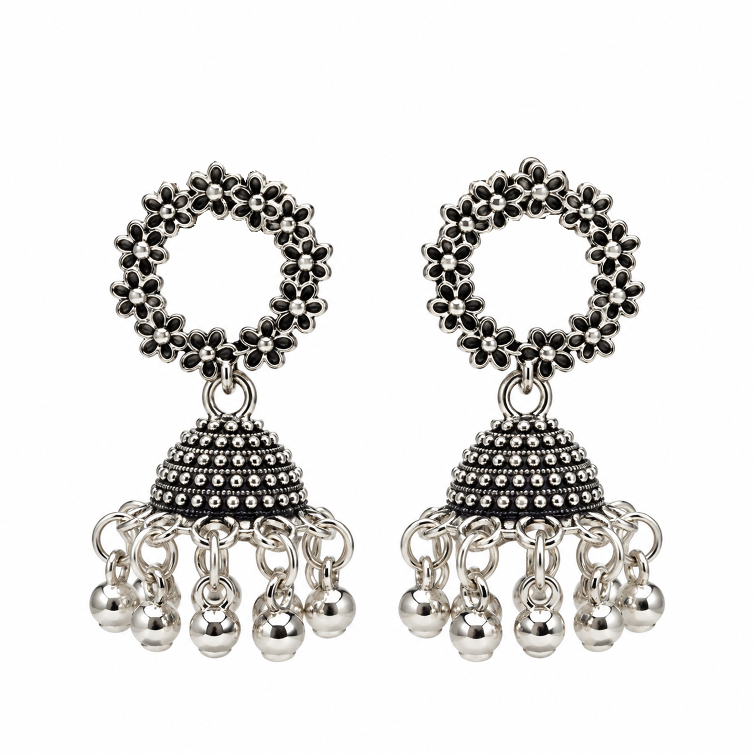 Oxidized Floral Hoop Design Earrings for Girls & Women's