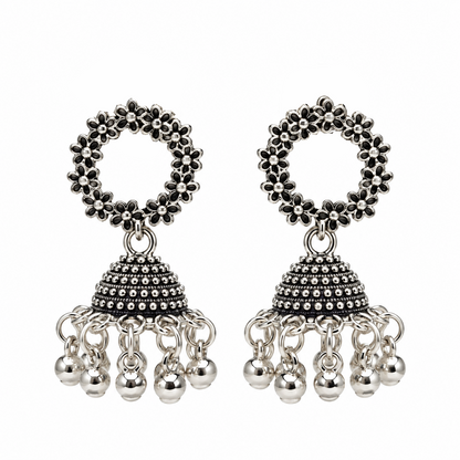 Oxidized Floral Hoop Design Earrings for Girls & Women's