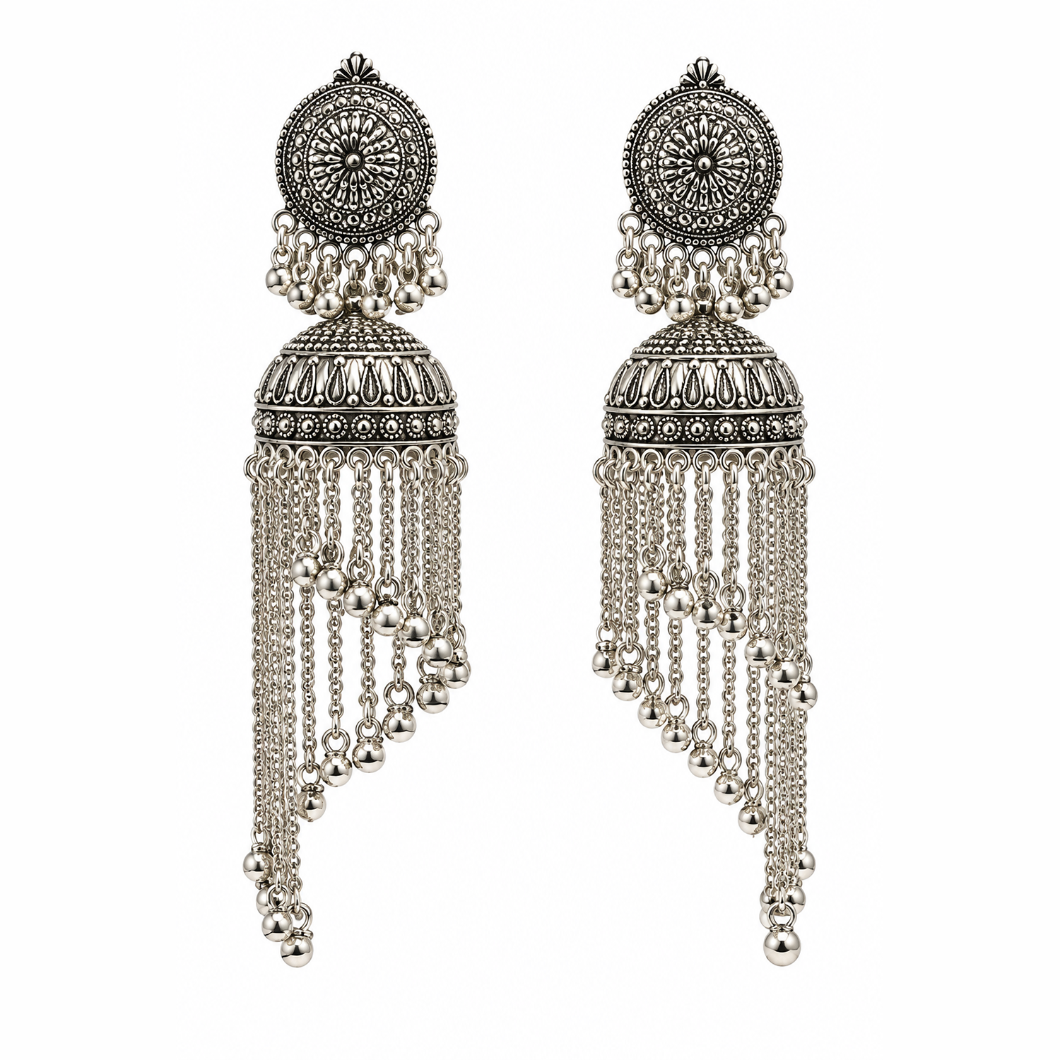 Oxidized Asymmetrical Long Chain Earrings for Girls & Women's
