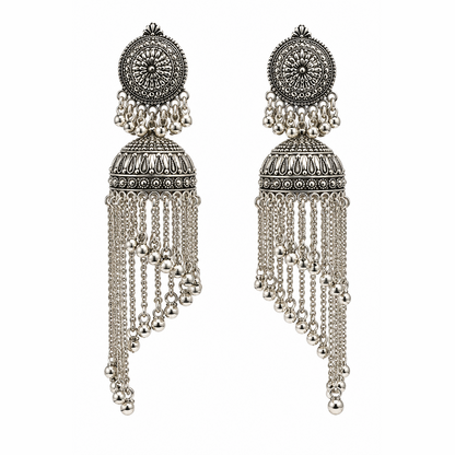Oxidized Asymmetrical Long Chain Earrings for Girls & Women's