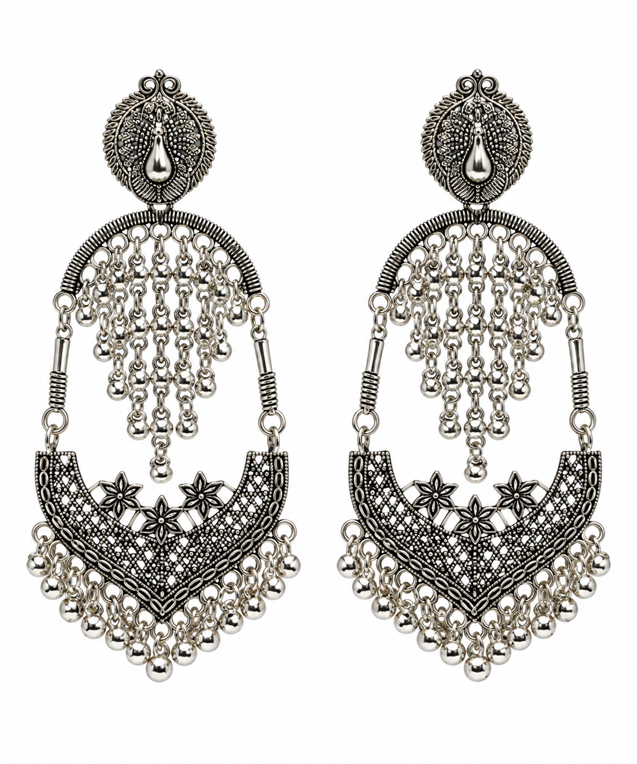 Oxidized Fringes Beaded Earrings for Girls & Women's