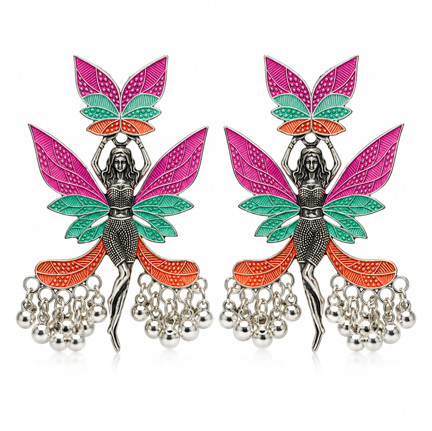 Oxidized Silver Fairy Statement Earrings for Girls & Women's